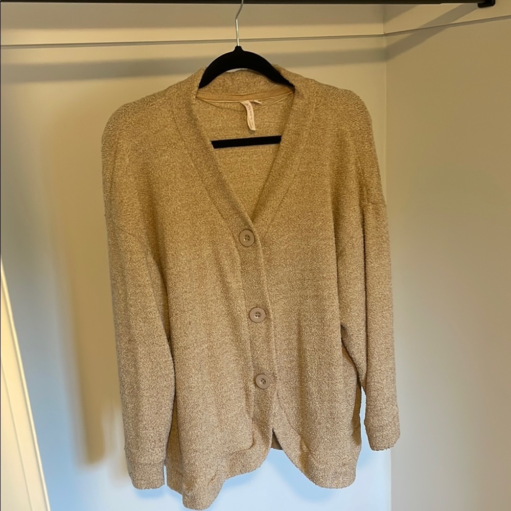 Cozy Tan Button-Up Cardigan